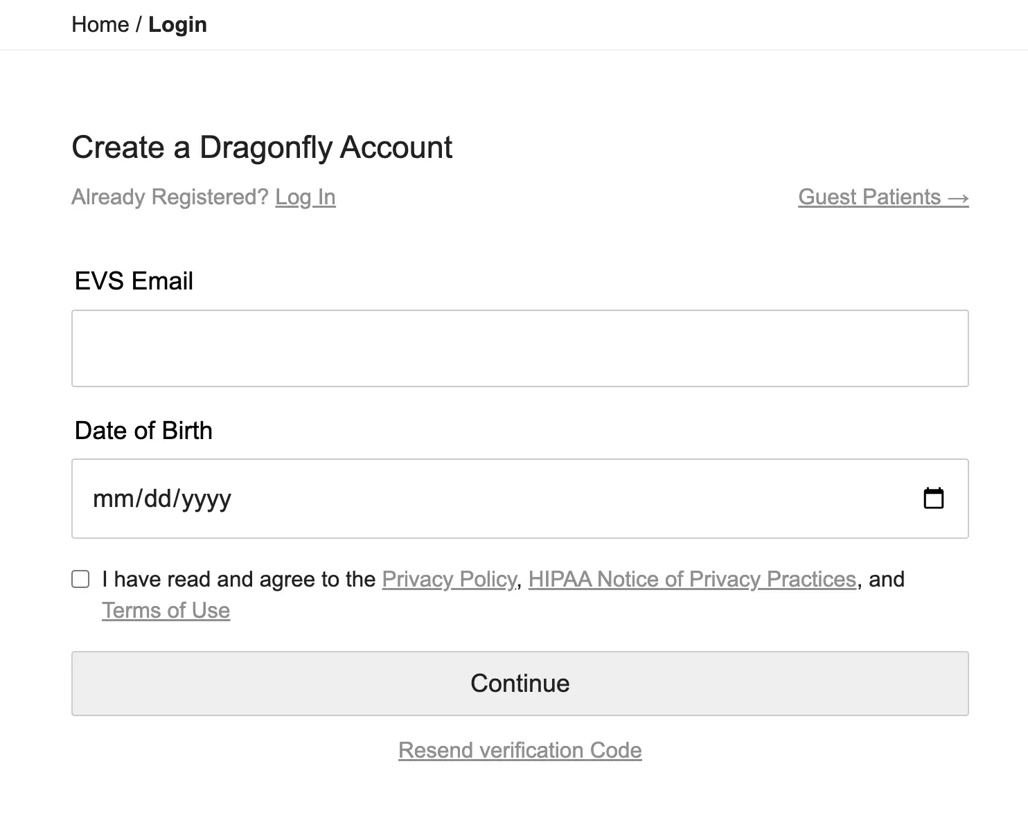Image of the New Profile fallback, with fields for PAT# and Date of Birth to be resubmitted.