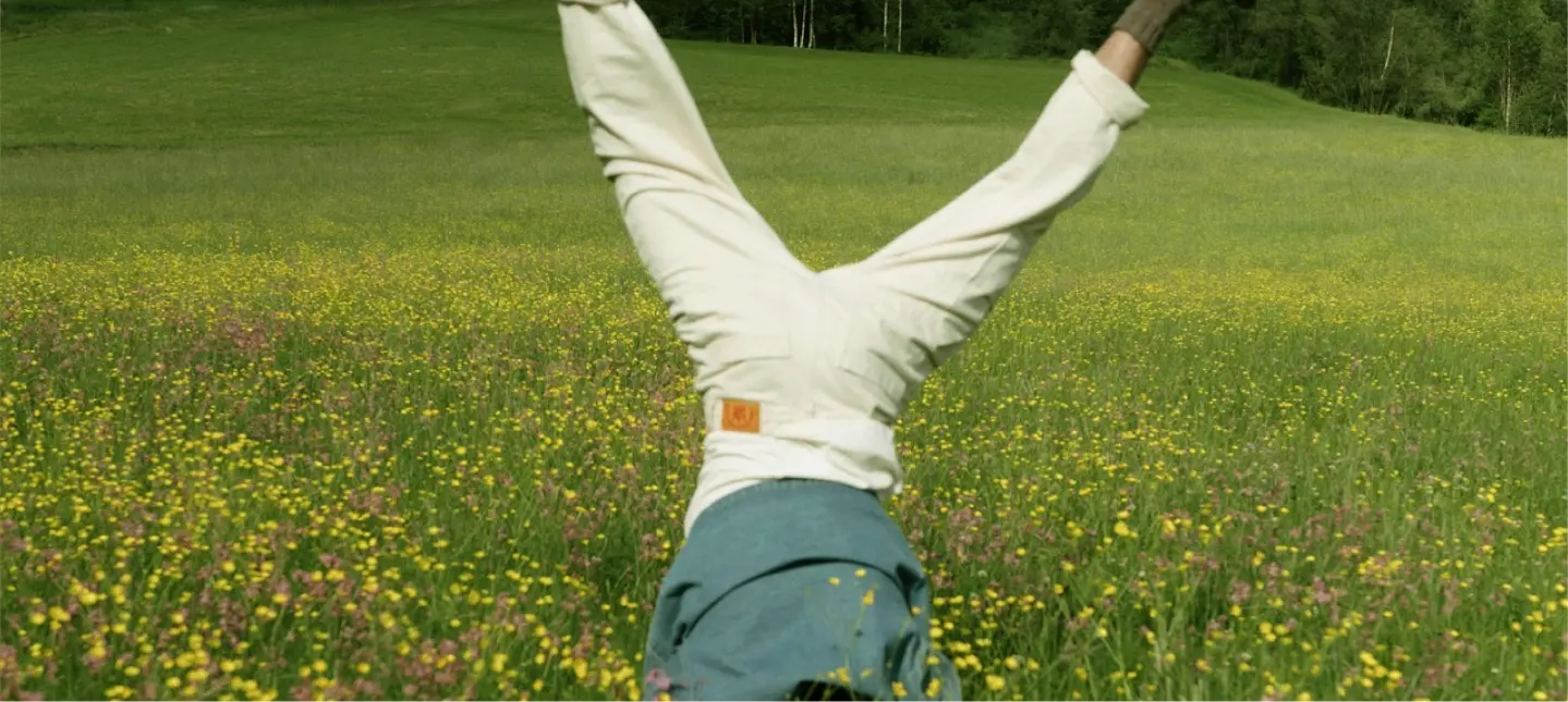 Person doing a handstand in a field